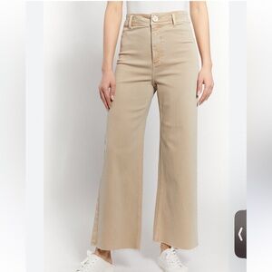 Oat New York Beige Wide-Leg Cropped Denim Jeans Womens 0 25 High Rise Boho